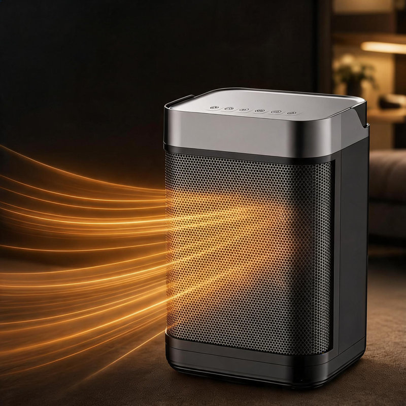 PTC Ceramic Space Heater, with 900W/1500W heat settings, overheat protection, Black