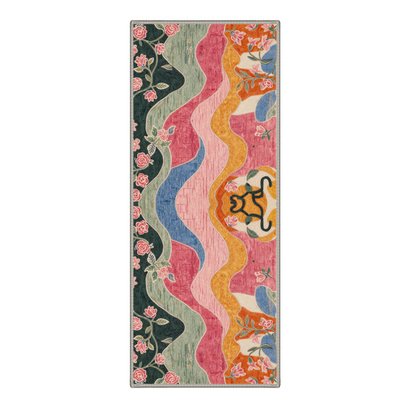 Tapis vert / rose / bleu / jaune / orange lavable à la machine avec envers antidérapant Verdant, Runner 2' x 6'