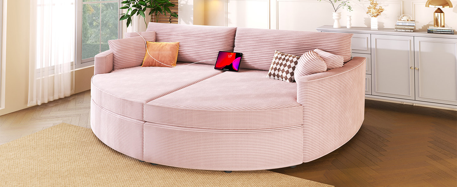 Mercer41 Modern Round Modular Sectional Sofa - Oversized Upholstered Couch For Living Room Social & Leisure Space - Wayfair Canada