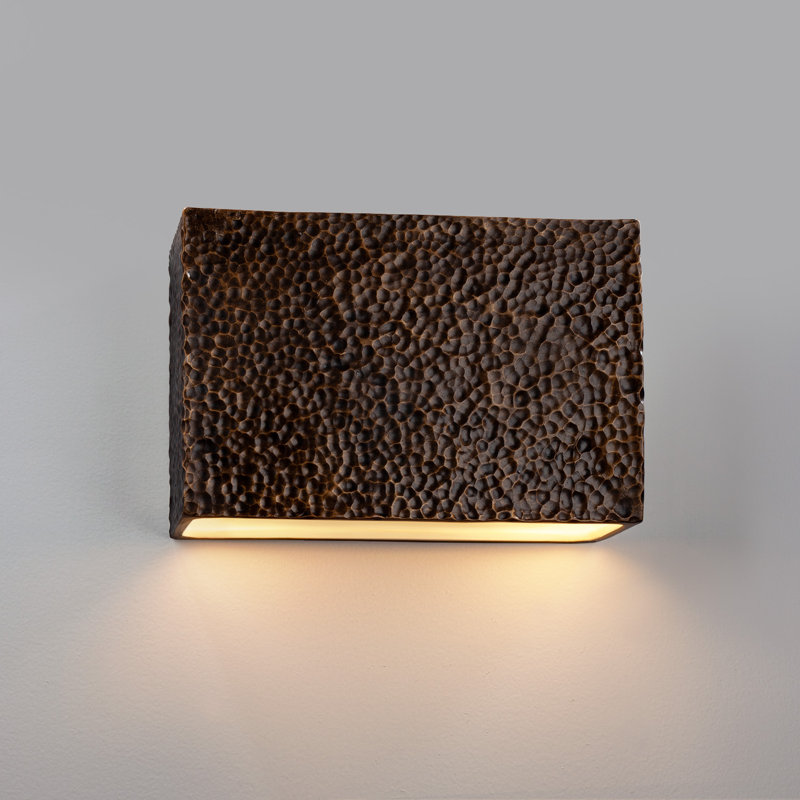 Durso 1 - Light Dimmable Flush Mounted Sconce, Hammered Brass, LED, 8" H x 12" W x 4" D_open top