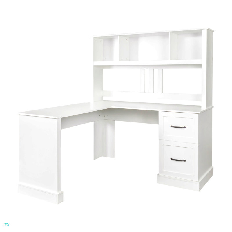 Bureau d'ordinateur à domicile avec huche, finition antique, Blanc