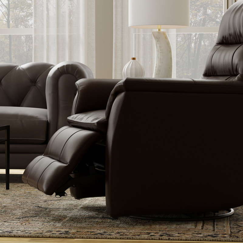 Global Home Swivel Glider Recliner With Manual Footrest In Brazil, Dark Brown