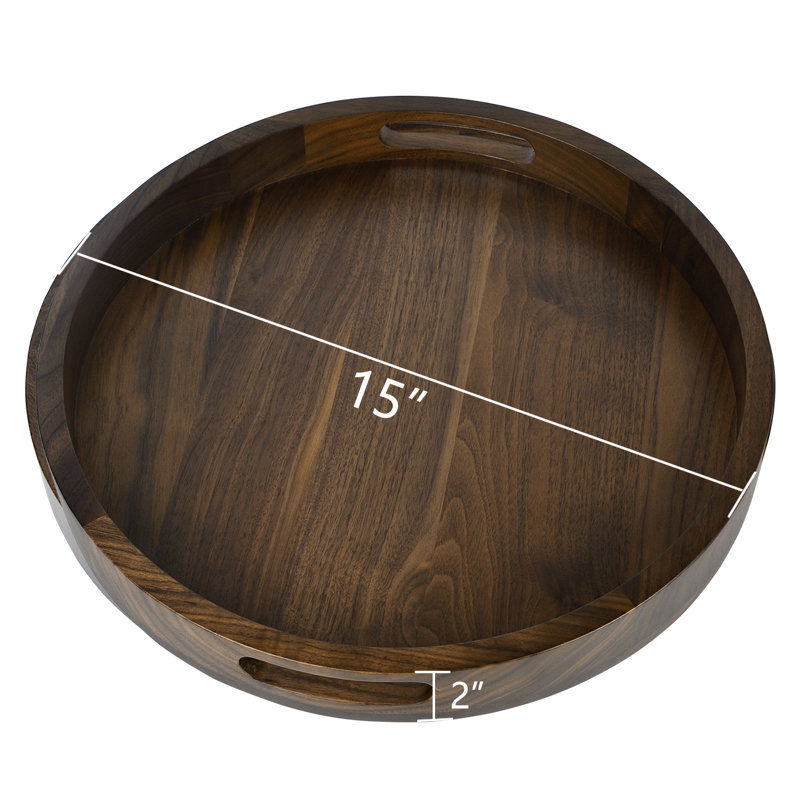 Arooj Round Solid Walnut Serving Tray, 2" H x 15" W x 15" D