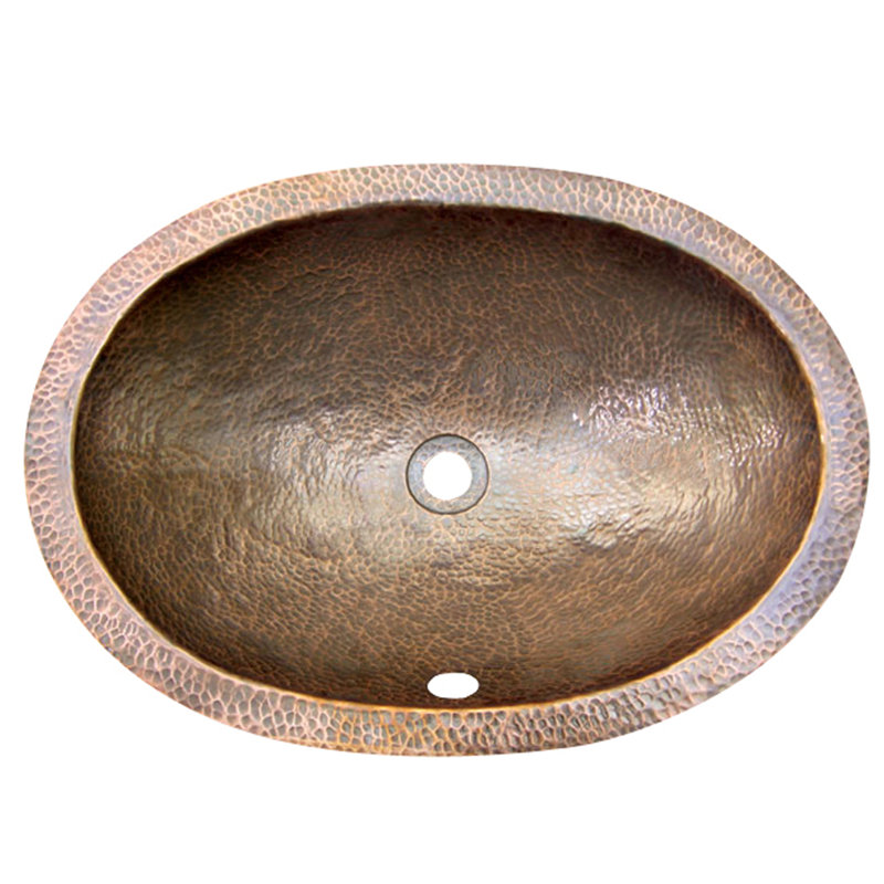 Lavabo de salle de bain ovale encastré en métal Forster, Cuivre Antique Martelé