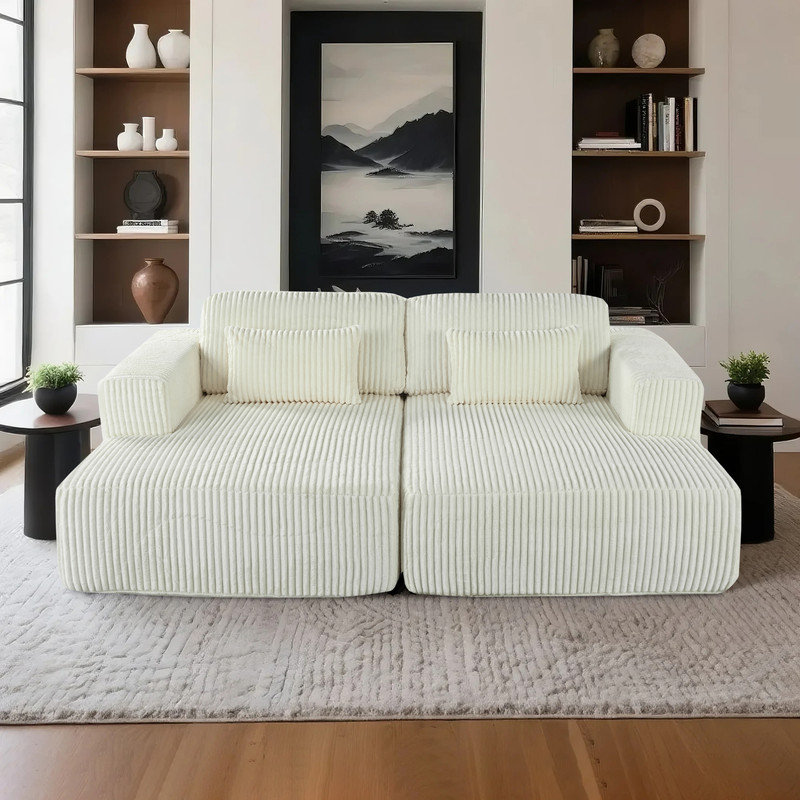 Chaise longue inclinable en velours côtelé Modern, Velours côtelé blanc