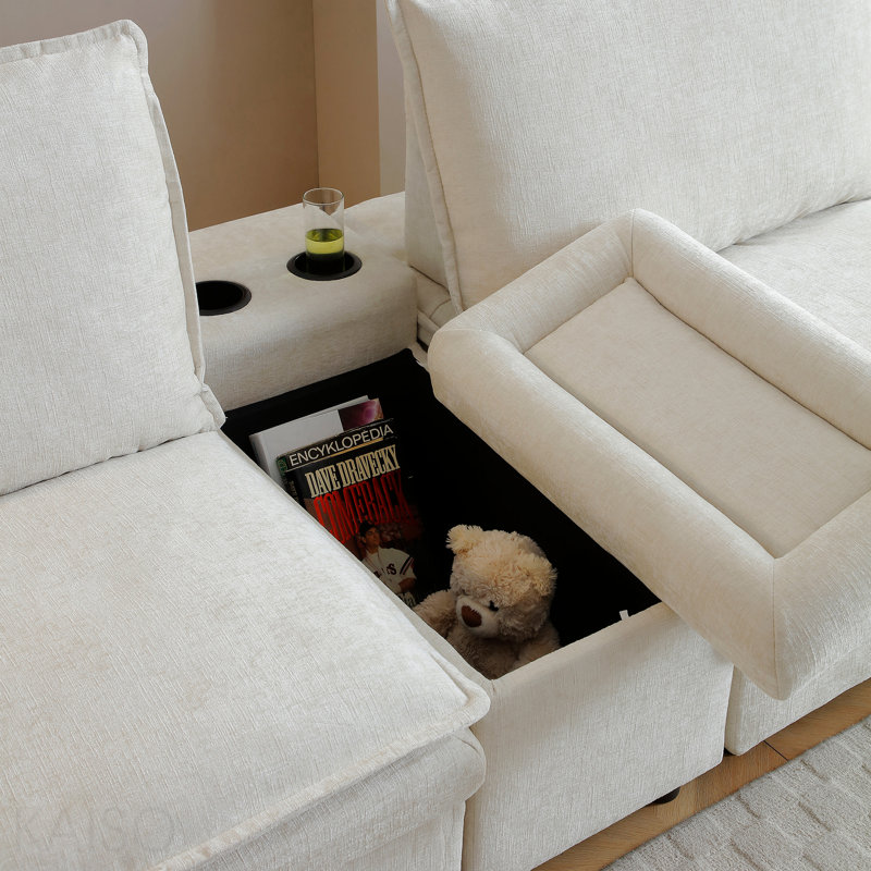 Canapé modulaire en U de 140 po en forme de U, canapé modulaire confortable à 6 places avec repose-pieds mobile, assise profonde et dossier réglable. Canapé pour salon, chenille, blanc