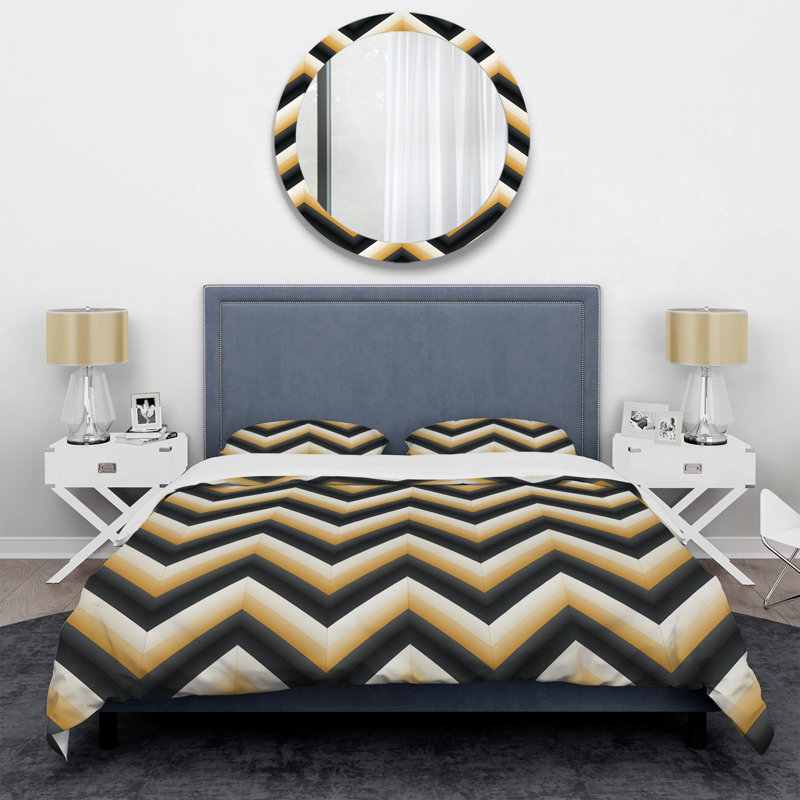 Ensemble de housse de couette en microfibre noir / jaune à chevrons géométriques noir / jaune