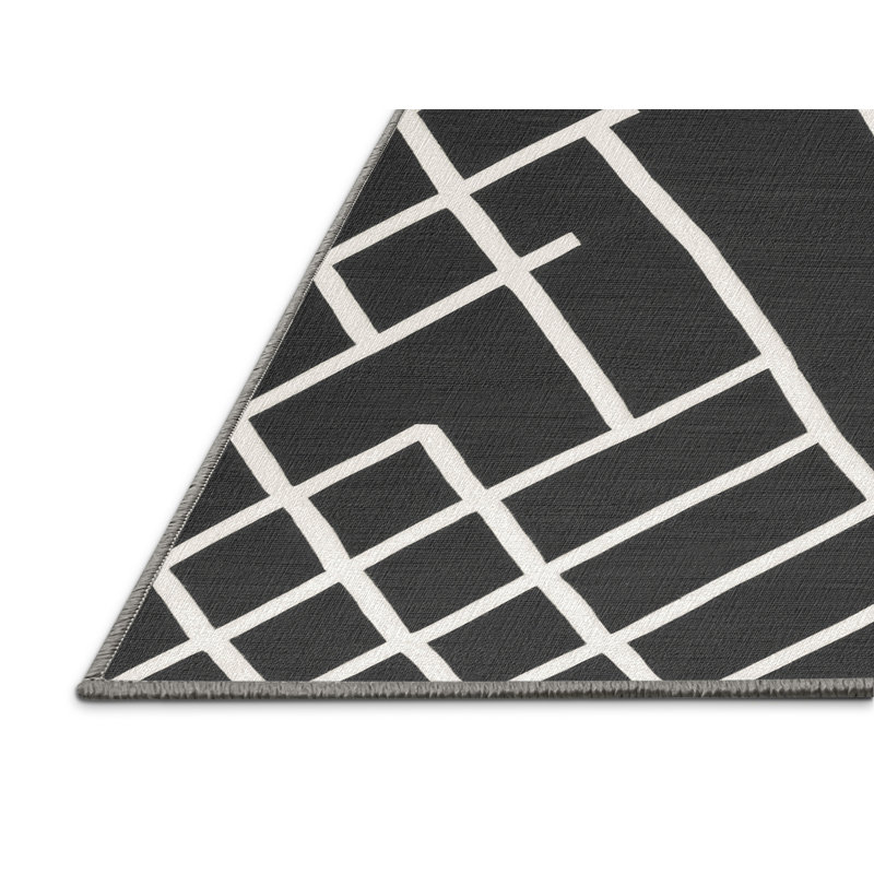 Tapis gris en treillis lavable à la machine, Rond 4 pi