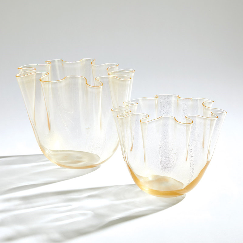 Handkerchief Handcrafted Glass Table Vase, 10.25" H x 11.75" W x 11.75" D, Gold