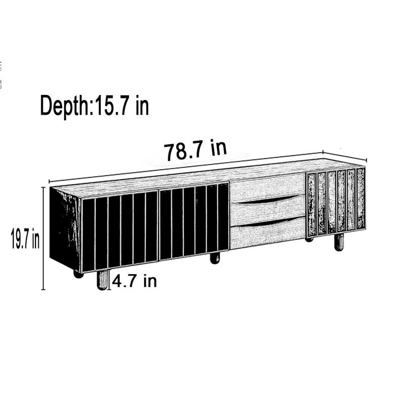 Table basse French Vintage, H 19,7 po x L 78,7 po x l 15,7 po