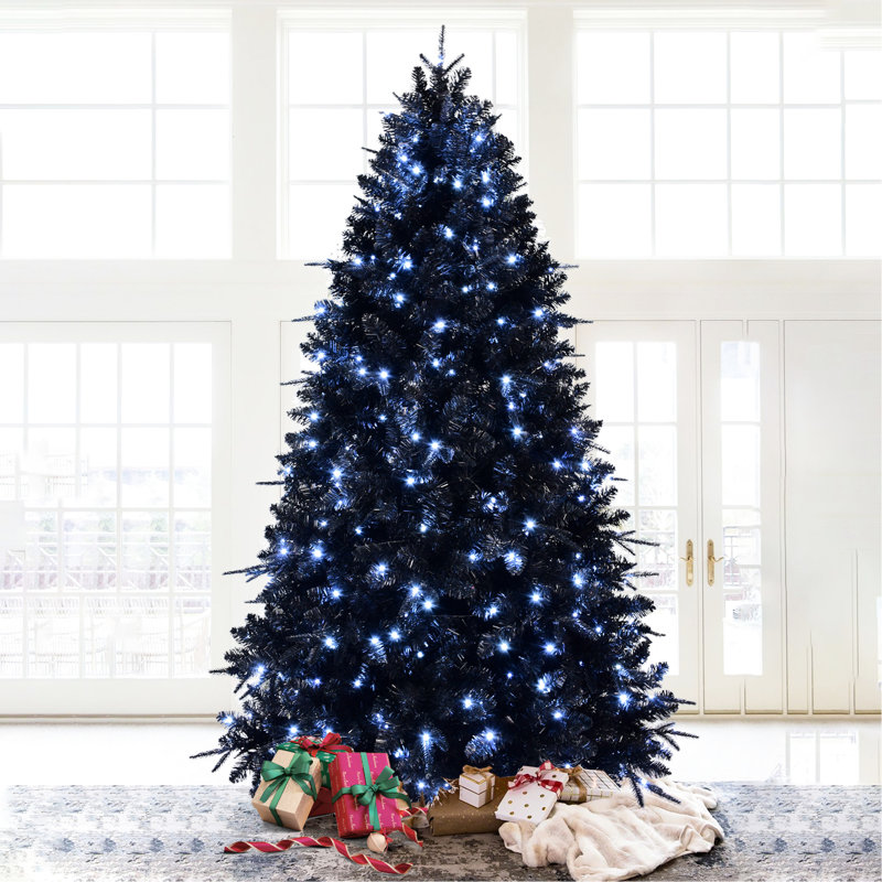 Arbre de Noël noir de 7 pi avec 450 lumières à DEL blanches, 1916 pointes réalistes, branches articulées pour un assemblage rapide et réaliste