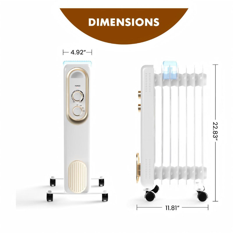 1500W Portable Oil Filled Radiator Heater, Adjustable Thermostat with Detachable Humidifying Tank, Overheat & Tip-Over Protection for Indoor Use