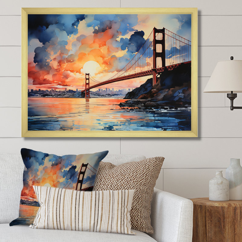 Pont orange Edenrose Golden Gateway VII - impression, H 30 po x l 40 po x P 1,5 po, Cadre doré à une seule photo
