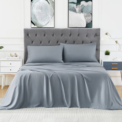 Draps rafraîchissants en bambou, format standard, poches profondes pour les personnes qui ont chaud la nuit | 100 % rayonne de bambou, tissu respirant et évacuant l'humidité, literie de luxe douce et soyeuse, gris