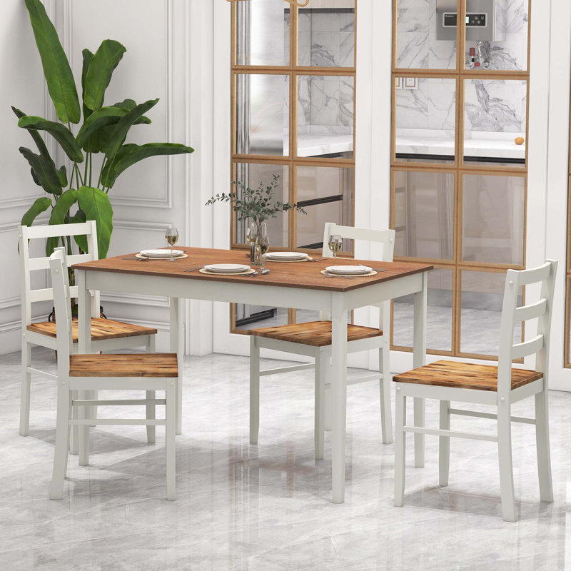 Arneta 4 - Person Four Leg Base Dining Set, 30'' H x 45'' W x 28'' L, Brown/White