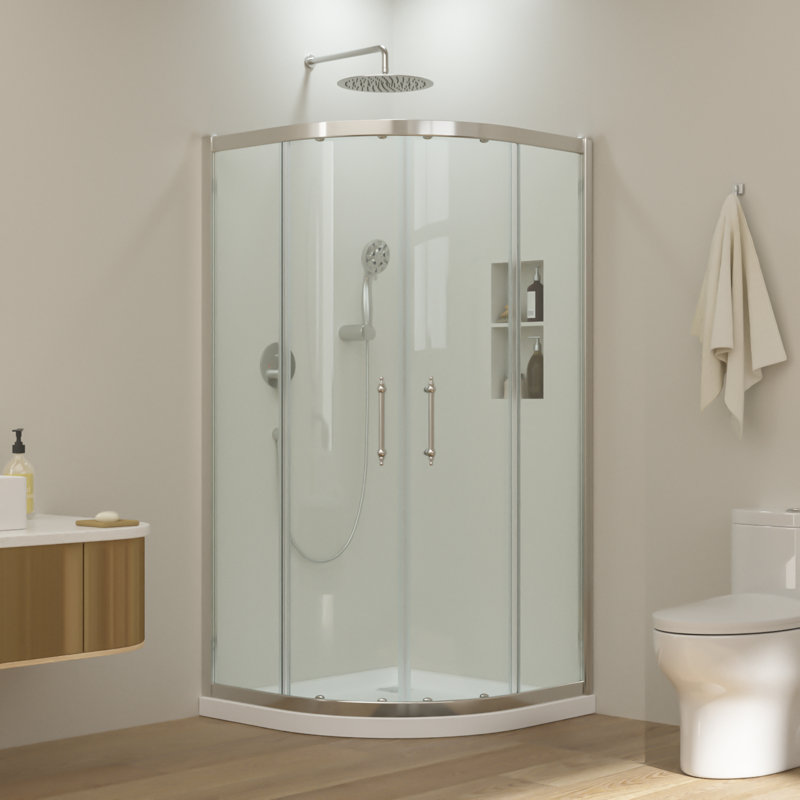 36" W x 72" H Double Sliding Semi-Frameless Round Glass Shower Enclosure Shower Door (No Shower Base), 72" H x 36" W