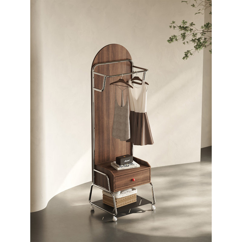 Support à miroir autoportant moderne en bois massif avec rangement de tiroir caché