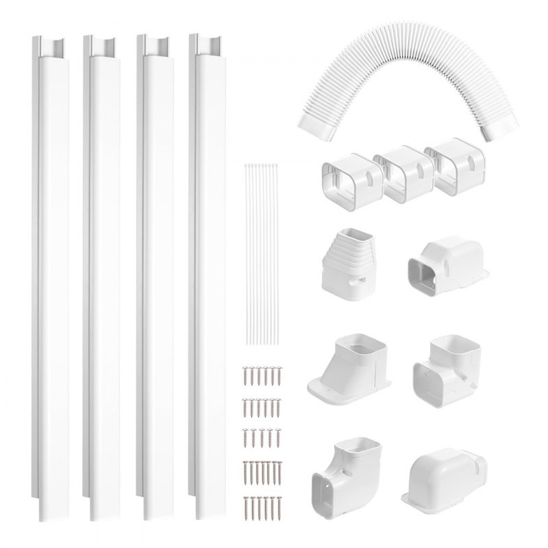 Mini-housse pour ensemble de lignes divisées l 3 po l 17,6 pi L, couvercle de tuyau décoratif en PVC pour climatiseur avec 4 conduits droits et composants complets Facile à installer, peint pour les thermopompes, blanc