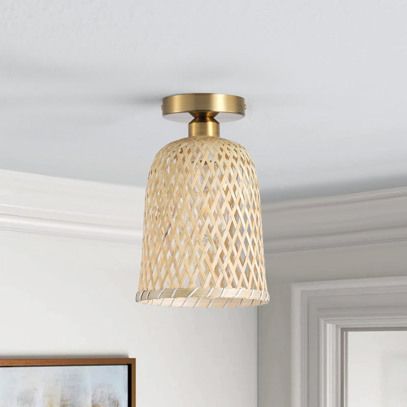 Antoneisha 1-E26 12W Handmade Bamboo Shade Semi Flush Mount Light Fixture