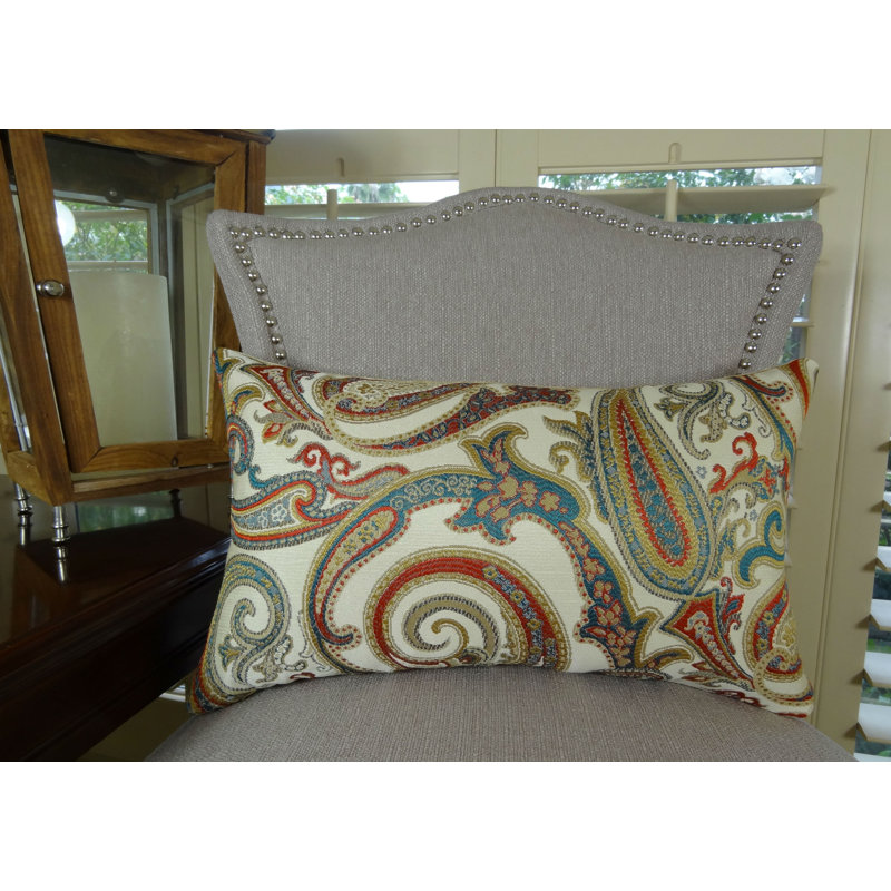 Housse de coussin à motif cachemire rouge Thomas Turquoise, Rectangle 12 po x 20 po