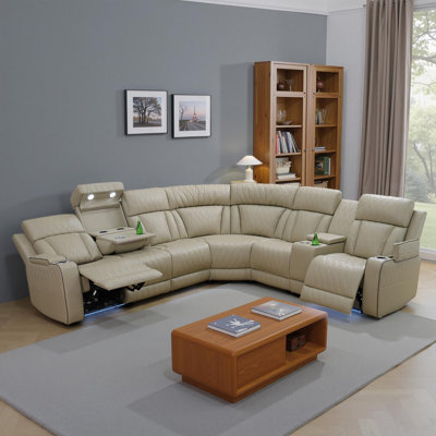3 - Piece Vegan Leather Power Reclining Sectional With Wireless Charger, LED Reading Light, and Storage Console