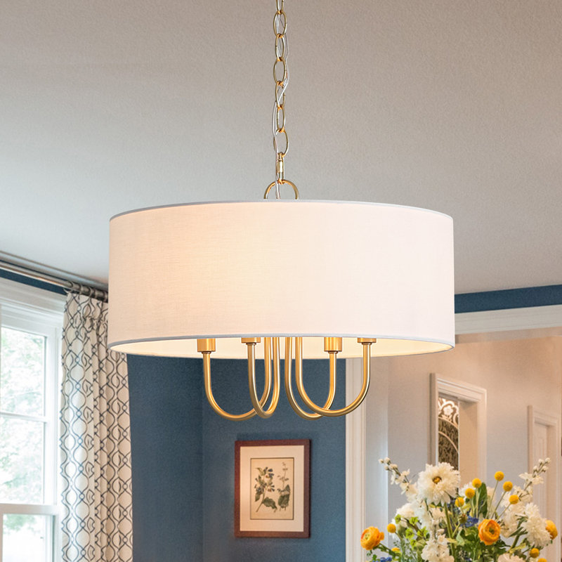 Luminaire suspendu cylindrique en lin 4 lumières American Traditional