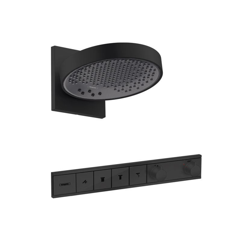 Pomme de douche à 3 jets 2,5 gallons par minute avec garniture thermostatique RainSelect pour 4 fonctions hansgrohe Rainfinity en chrome noir brossé