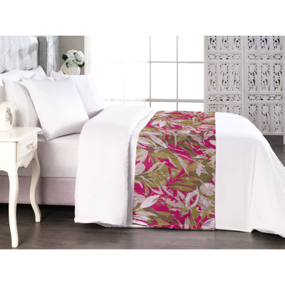 Ambesonne Leafy Pattern Bed Scarf Runner Romantic Leaves Print Purple Grey Magenta