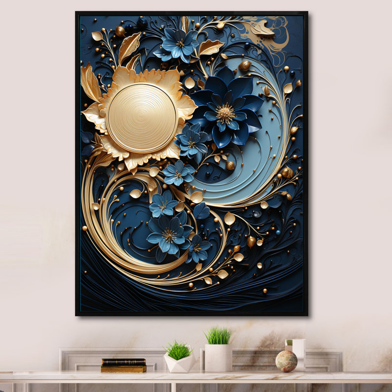 Haasini, encre liquide en V spirale encadrée sur toile, Noir, H 20 po x l 12 po x P 1 po