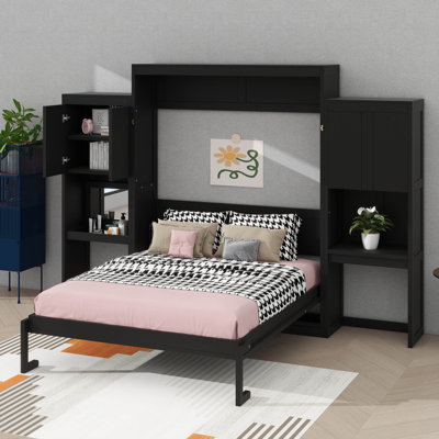 Grand lit escamotable avec bureau, coiffeuse et armoires