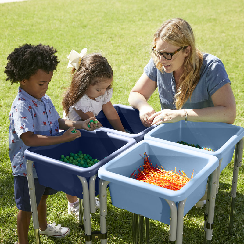 ECR4Kids Stackable Square Bins with Non-Snap Lids, Multipurpose Organization, 4-Pack, Navy