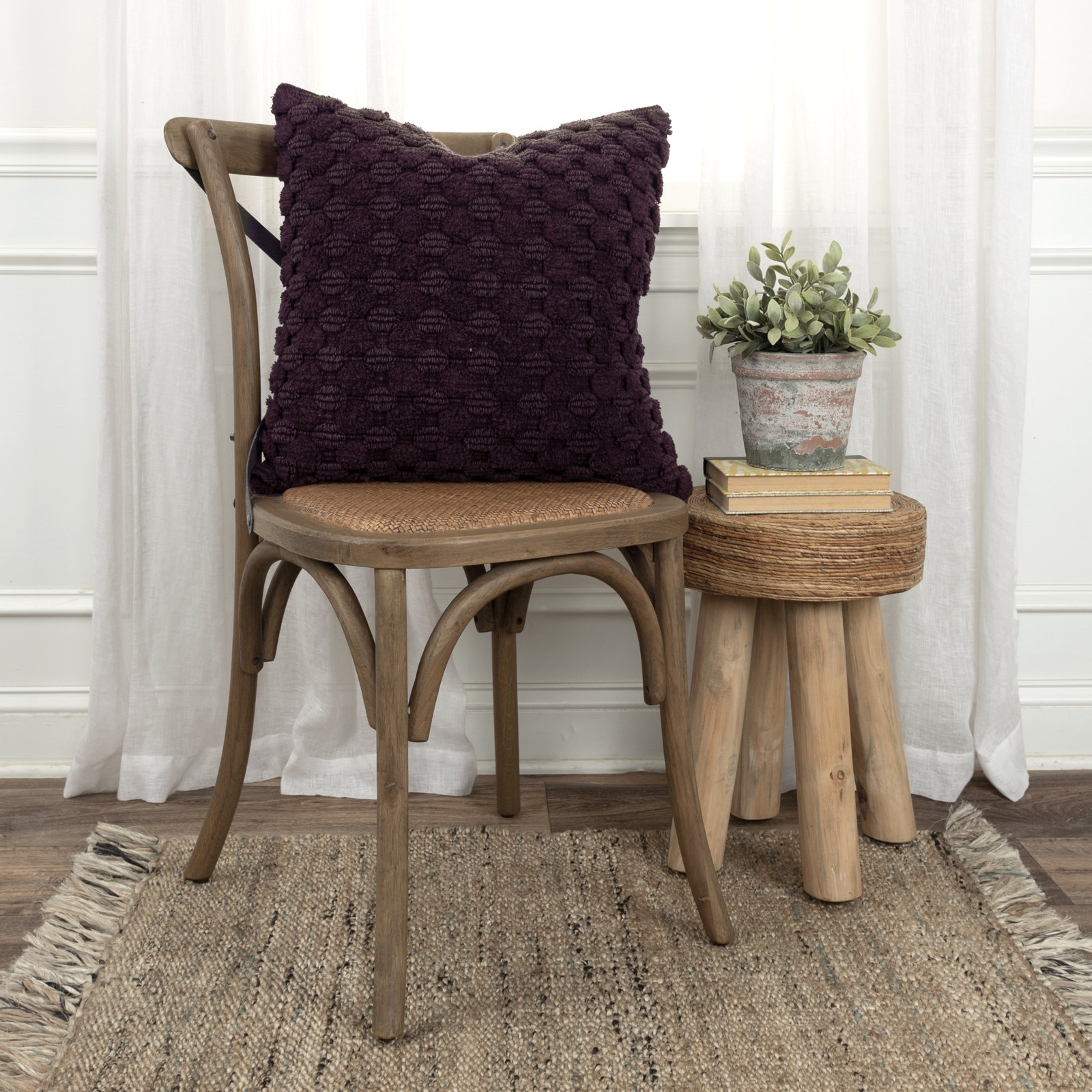 Roya Cotton Throw Pillow, Wine