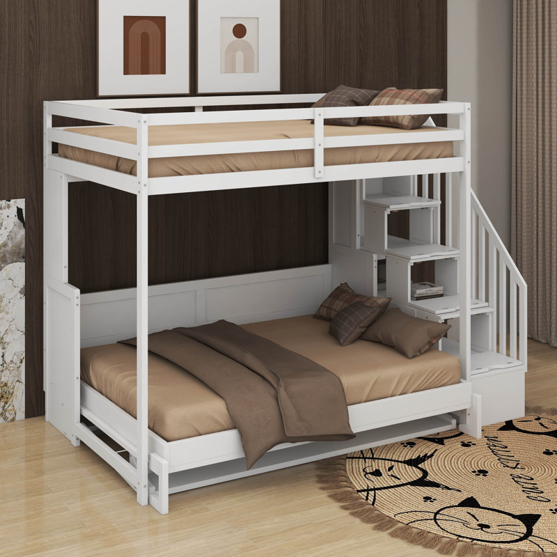 Lit escamotable double sur double avec bureau, Blanc