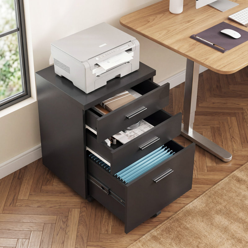 Carreiro 18.2'' Wide 3 Drawer File Cabinet, Wood Filing Cabinet, Printer Cabinet, Home Office Filing Cabinets, Black