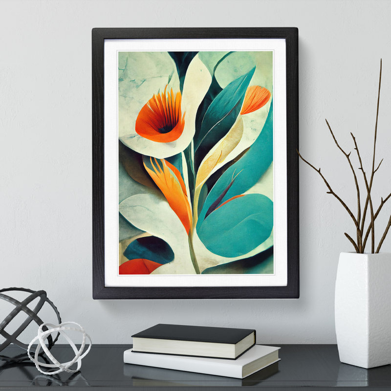 Floral In Abstract No.5 - Single Picture Frame Print, Black, 64cm H x 46cm W x 2cm D