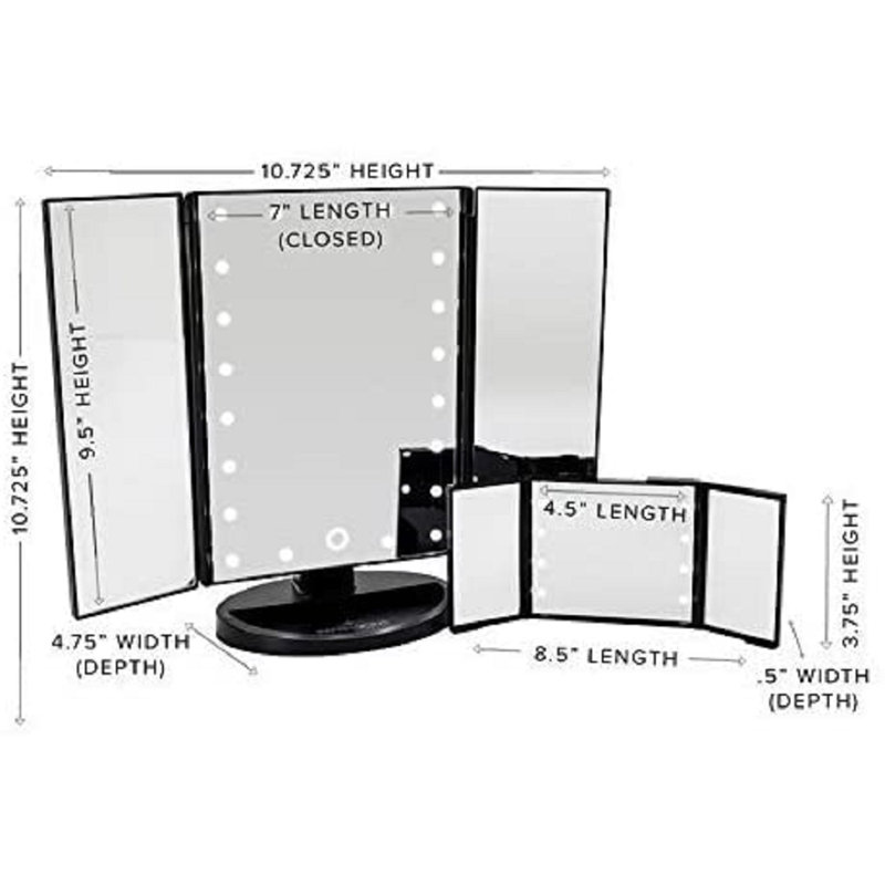 Ensemble de miroirs de maquillage à trois volets Touch and Go, Noir