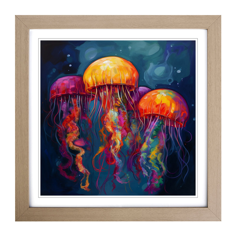 Jellyfish Fauvism - Framed Print, Oak