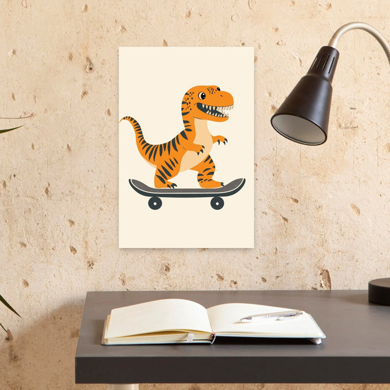 Big Skate Dino Playful Contemporary Animal Wall Art Print 1 Piece Wrapped Canvas Wall Art, 45.72cm H x 30.48cm W