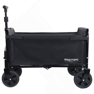 All-In-One Convertible Folding Camping Wagon: Bench Seat, Storage Compartment & Included Dog Tether, Black/Grey