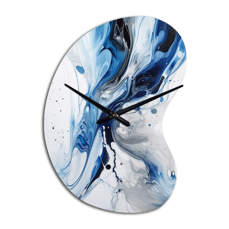Blue And Grey Ethereal Elixir I - Boom Shape Unique Abstract Wall Clock, Small