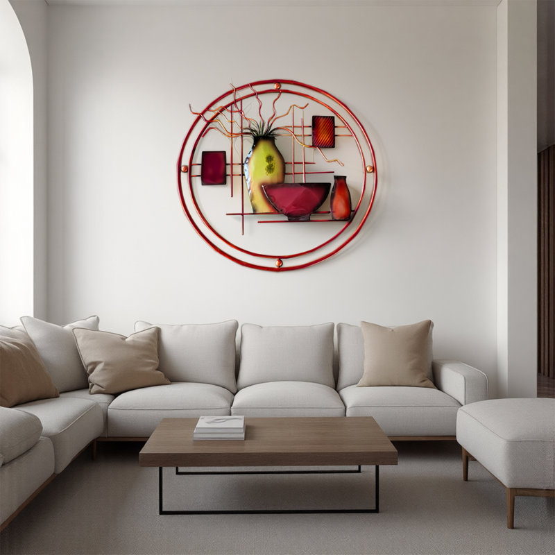 Metal Abstract Multi Colored Wall Decor with Vase Details