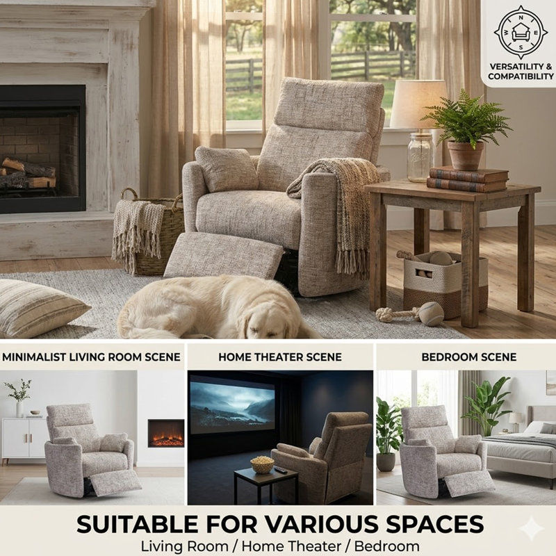 Callendale Electric Power Swivel Rocker Recliner Chair With USB & Type-C Port, Off-white