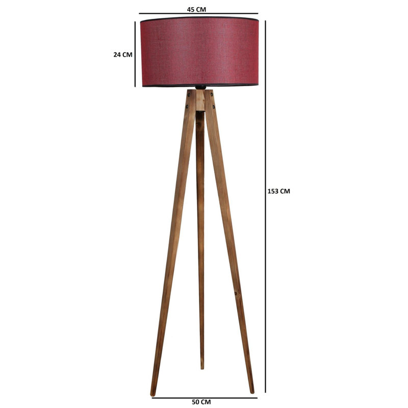 Luro Elegant Floor Lamp with Wooden Body, Brown & Claret Red, 60W E27 Socket, Total Height: 60.2 inches | 17.7 in Cap Diameter & 19.7 in Foot Diameter | On/Off Switch on Cable, Electrostatic Oven Dried Paint Finish, Perfect for Home Decor