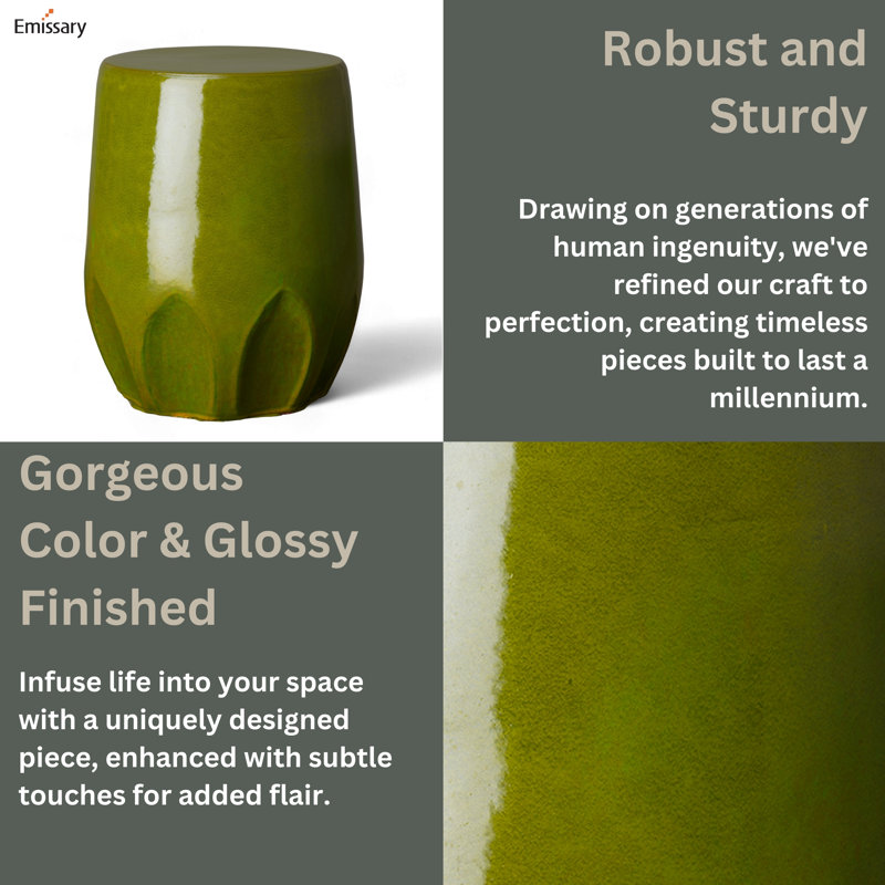Green Glossy Ceramic Garden Accent Stool