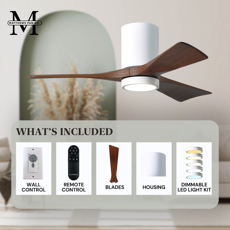 Irene LED Ceiling Fan, Gloss White, Walnut, 60"