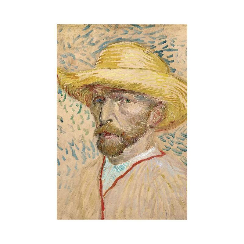 Self Portrait with Straw Hat, Summer 1888 by Vincent Van Gogh - 1 Piece Wrapped Canvas Painting, 20.32 cm H x 30.48 cm W