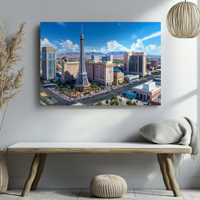 Wall Art Canvas Las Vegas Strip Aerial Iconic Eiffel Tower And Casino Skyline Art Ready To Hang Gallery Wrapped Home Decor Modern Design