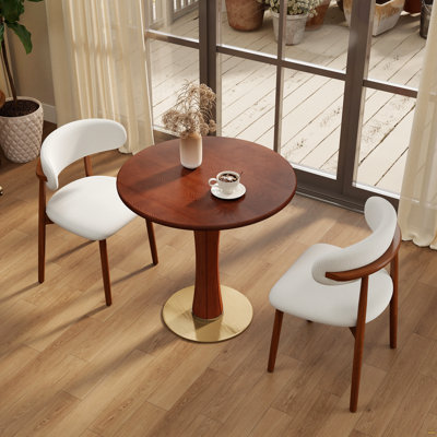F80cm Table de salle à manger ronde en noyer de luxe avec base en laiton et bois massif. Table avec pieds en bois et base dorée, table pour 2 personnes pour les petits espaces (seulement la table de Négociation)