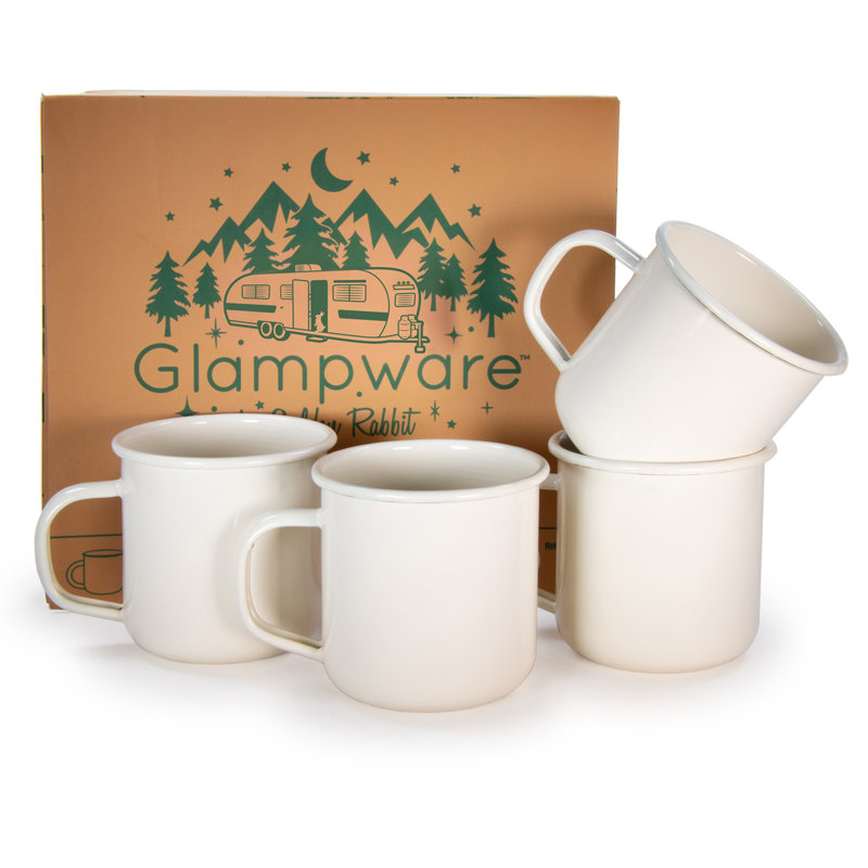 Rolled Black Rim Mug Set/4, Cream