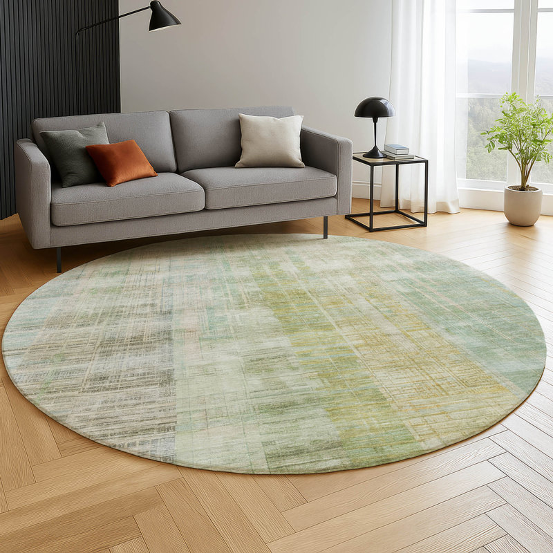 Tapis de qualité supérieure lavable à la machine Mayfield AMF2153, Lin lin, Rond 8 pi